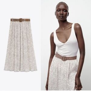 Zara Printed Pleated Midi Skirt, Medium
